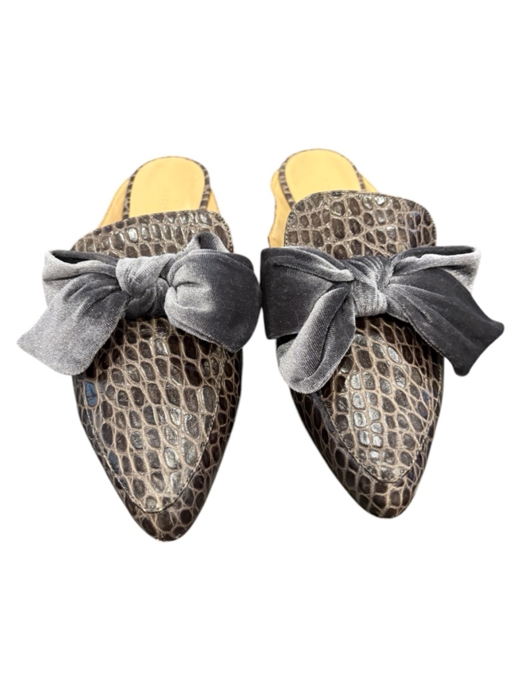 Banana Republic Women’s Pointed Mule Flats with Velvet Bow - Gray Croc, size 6.5